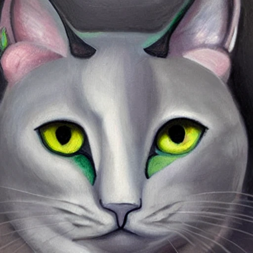 high quality high detail painting by Pablo Picasso, hd, portrait of a cute gray cat with green eyes, photorealistic lighting