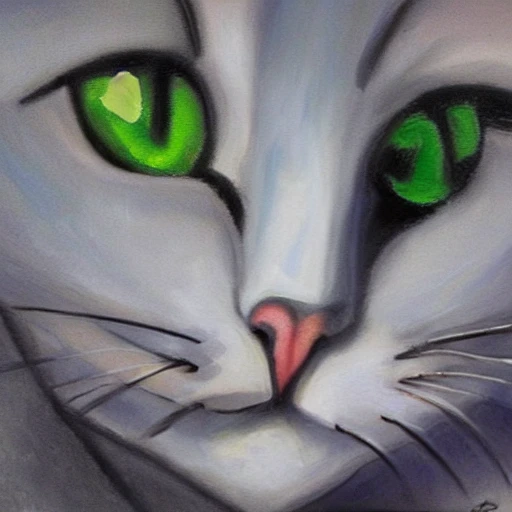 high quality high detail painting by Pablo Picasso, hd, portrait of a cute gray cat with green eyes, photorealistic lighting