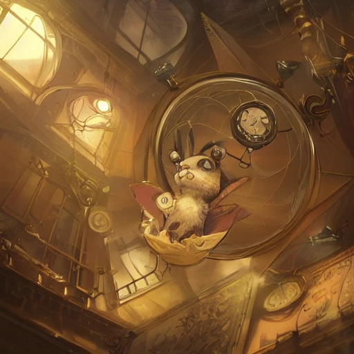 cute steampunk Bunny with a polygonal library walls and glass ceilings showing the stars and hanging silk drapery and tapestries, light dust, magnificent, close up, details, sharp focus, elegant, highly detailed, illustration, by Jordan Grimmer and greg rutkowski and PiNe(パイネ) and 薯子Imoko and 香川悠作 and wlop and maya takamura, intricate, beautiful, Trending artstation, pixiv, digital Art