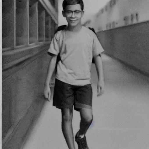 pencil sketch, middle school boy headed to school wearing backpack, confident though slightly nervous, shorts and t-shirt, facing forward with a slight smile