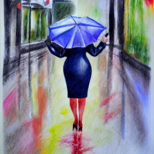 Marilyn Monroe walking with umbrella under rain, Oil Painting, Cartoon, Water Color, Pencil Sketch