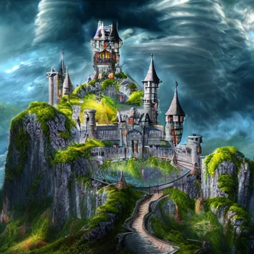 cloud castle, {{masterpiece}}, best quality, ultra detailed,hyper realistic, hd, 8k wallpaper, 3D