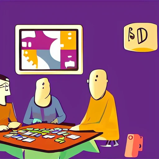 game night, board game, friends group, illustration, evening, living room, dim lighting, cartoon, warm colors