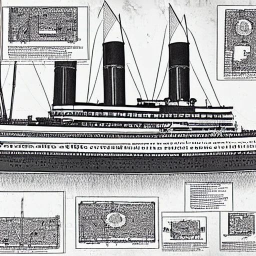 high detailed technical blueprint of the titanic