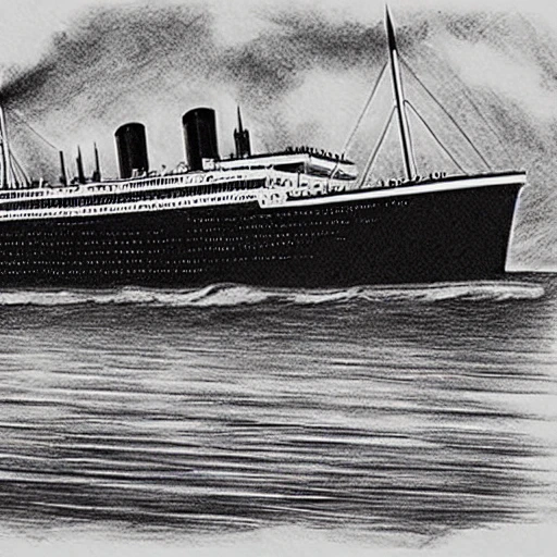 high detailed technical blueprint of the titanic, Pencil Sketch
