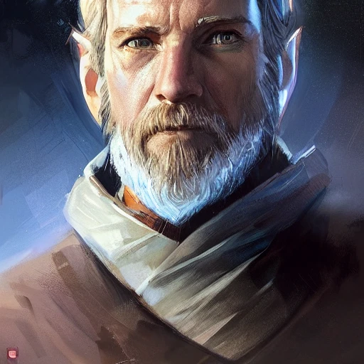 portrait of a man by greg rutkowski, a jedi commander, Obi wan kenobi, A smile, wearing the tactical gear of the galactic alliance, star wars expanded universe, he is about 40 years old, highly detailed portrait, digital painting, artstation, concept art, smooth, sharp foccus ilustration, artstation hq