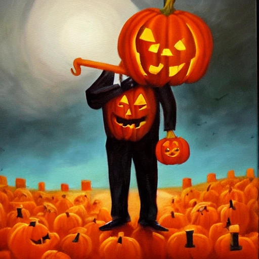 Man in Halloween with umbrella, Oil Painting