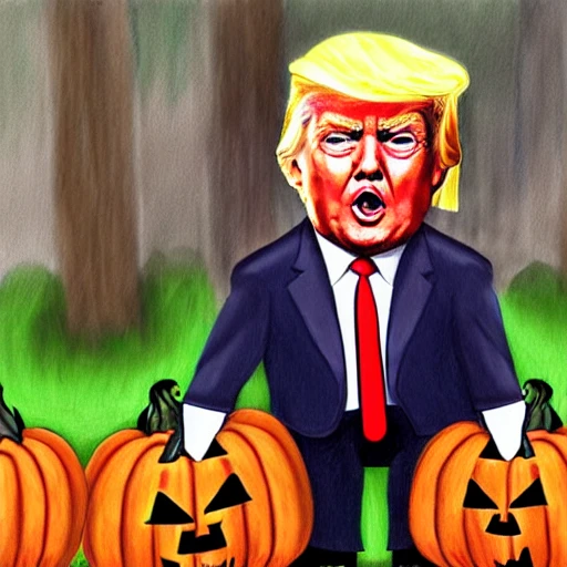 Donald Trump in Halloween, Oil Painting, Cartoon, Pencil Sketch