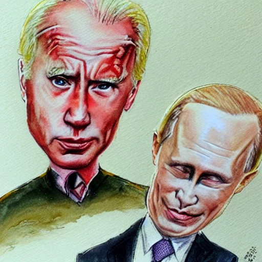 Biden and Putin in Halloween, Water Color