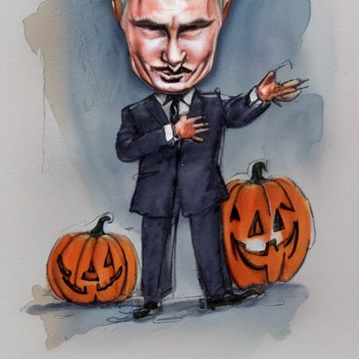 Putin in Halloween, Water Color, Cartoon