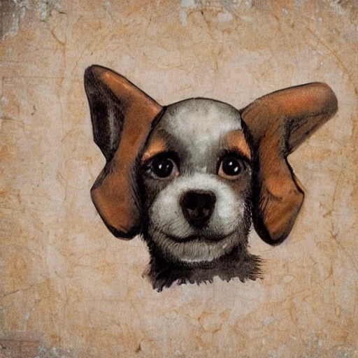 a cute retro puppy. alcohol ink on parchment, muted colors, detailed, textured parchment background, 1 9 5 0 s concept art 