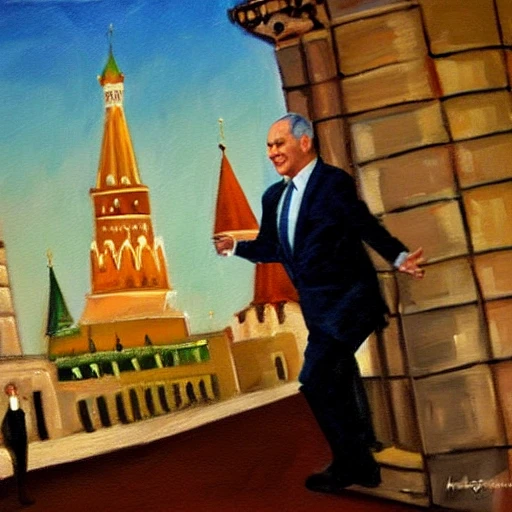 bibi netanyahu climbs up to the kremlin,, Oil Painting