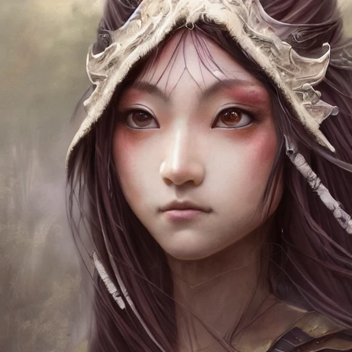 japanese girl, female noble born half-elf druid, Jaheira, brown hair, look at viewer, beautiful detailed face, perfect eyes, perfect lips, extremely detailed, 8K wallpaper, portrait, extremely detailed oil painting by greg rutkowski and Luis Royo and Tom Bagshaw and Seb McKinnon, trending on artstation, in the style of Wizards of the coast, Pencil Sketch, Pencil Sketch