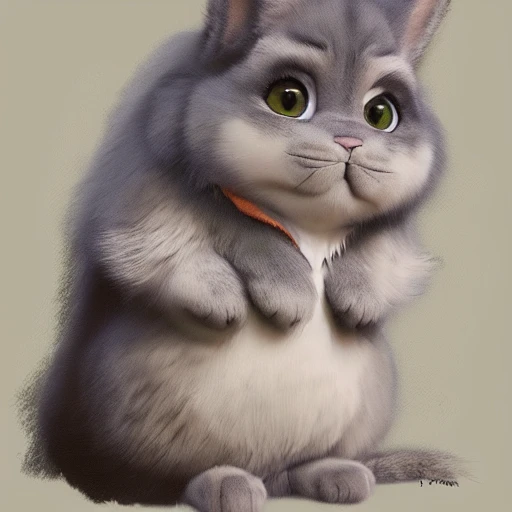 cute cat with feather, disney pixar chinchilla female character in the street , iconic film character, detailed fur, concept artwork, 3 d render official art, promotional art, by ilya kuvshinov katsuhiro, villeneuve, jeremy lipkin and michael garmash and rob rey, zootopia