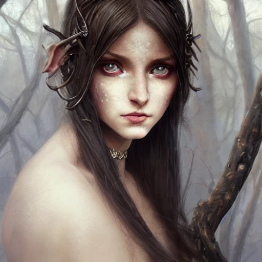 beautiful thin ukraine girl, female noble born half-elf druid, Jaheira, brown hair, look at viewer, beautiful detailed face, perfect eyes, perfect lips, extremely detailed, 8K wallpaper, portrait, extremely detailed oil painting by greg rutkowski and Luis Royo and Tom Bagshaw and Seb McKinnon, trending on artstation, in the style of Wizards of the coast, Pencil Sketch, Pencil Sketch