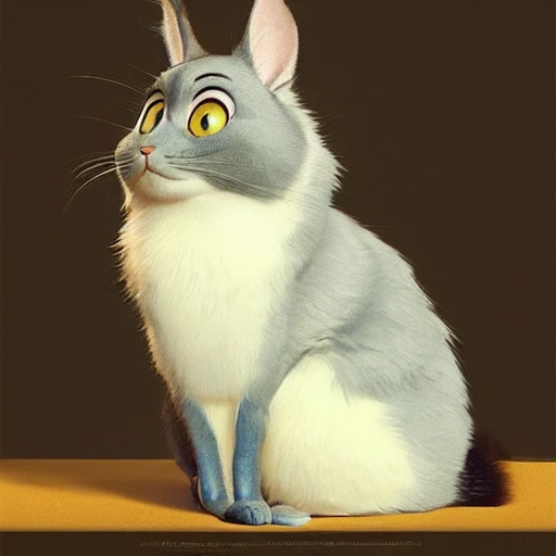 cute cat with feather, disney pixar chinchilla female character in the street , iconic film character, detailed fur, concept artwork, 3 d render official art, promotional art, by ilya kuvshinov katsuhiro, villeneuve, jeremy lipkin and michael garmash and rob rey, zootopia