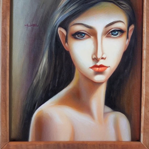 woman elfe, perfect face,noble,in wood, Oil Painting