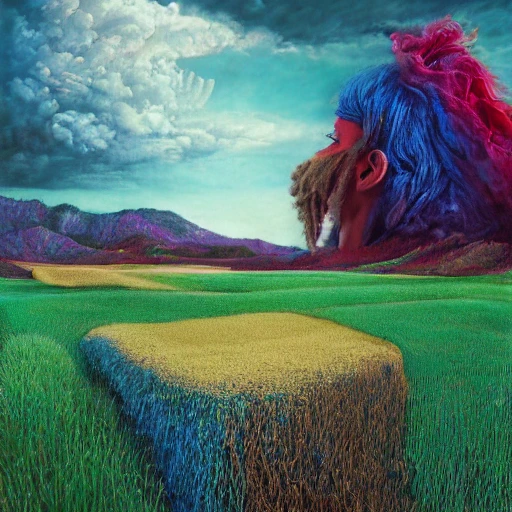 surrealism painting by mario martinez, field, part by tokio aoyama, ultra realistic, highly detailed, hypermaximalist, pastel colors, epic, masterpiece, dramatic lighting, fractals, 8 k, depth of field Increased in outpainting.  