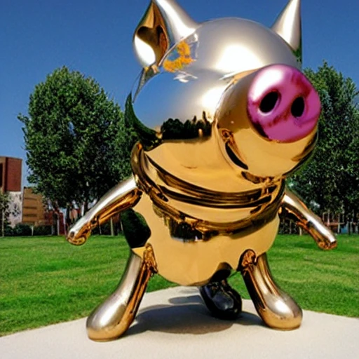 pig-dog, 3-d, sculpture, perspective, by jeff koons, chrome
