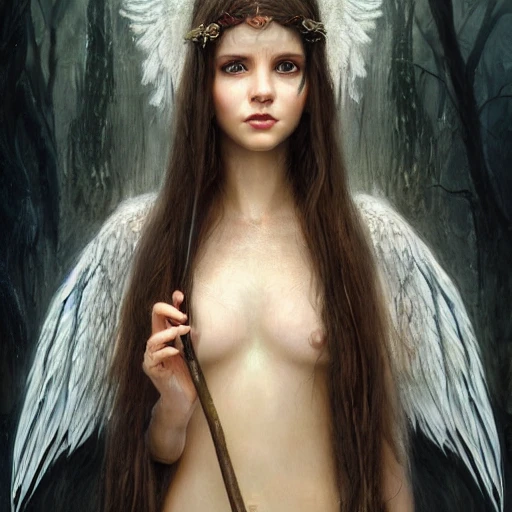 angel beautiful thin ukraine girl, female noble born half-elf druid, Jaheira, brown hair, look at viewer, beautiful detailed face, perfect eyes, perfect lips, extremely detailed, 8K wallpaper, portrait, extremely detailed oil painting by greg rutkowski and Luis Royo and Tom Bagshaw and Seb McKinnon, trending on artstation, in the style of Wizards of the coast, , Cartoon, Water Color