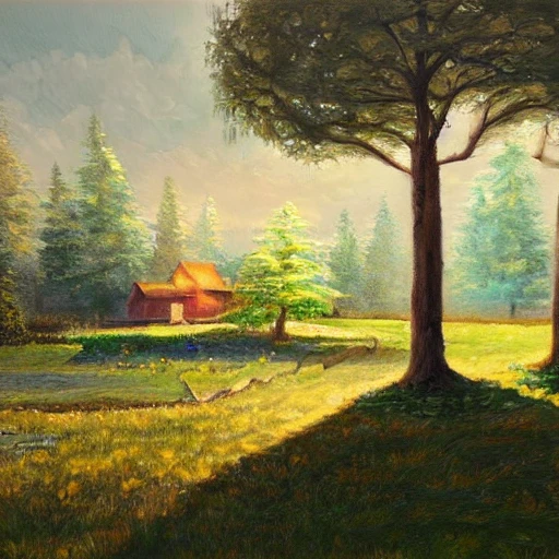 a building in a serene landscape, fantasy art , Oil Painting, 3D