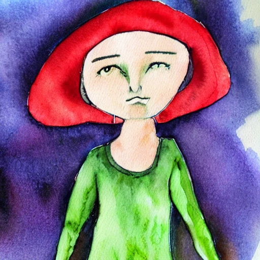 girl on mushroom ,, Water Color