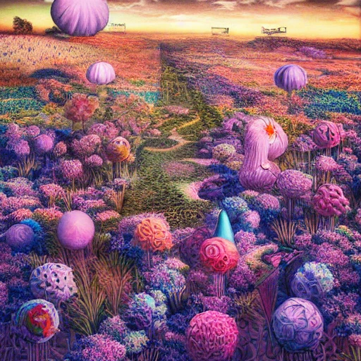 surrealism painting by mario martinez, field, part by tokio aoyama, ultra realistic, highly detailed, hypermaximalist, pastel colors, epic, masterpiece, dramatic lighting, fractals, 8 k, depth of field

Increased in outpainting.  