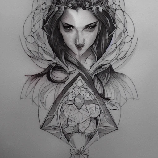 Tattoo design, portrait of princess by artgerm, woman, stencil ...
