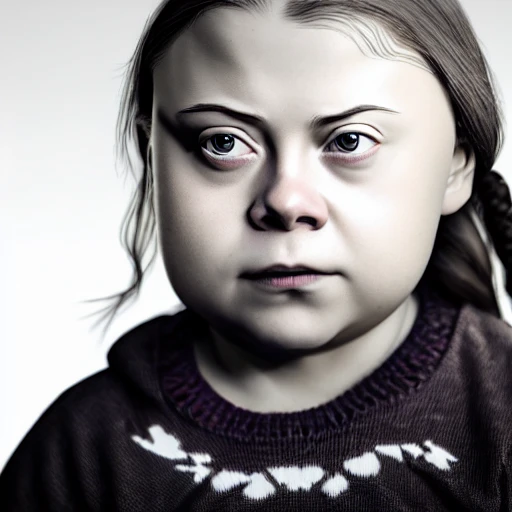 ultra realistic photography portrait of a combination of Greta Thunberg and an cute chubby baby, 8k looking into camera, Digital Art, Concept Art, Close-up, HD, Beautiful Lighting, Sad, Octane Render
