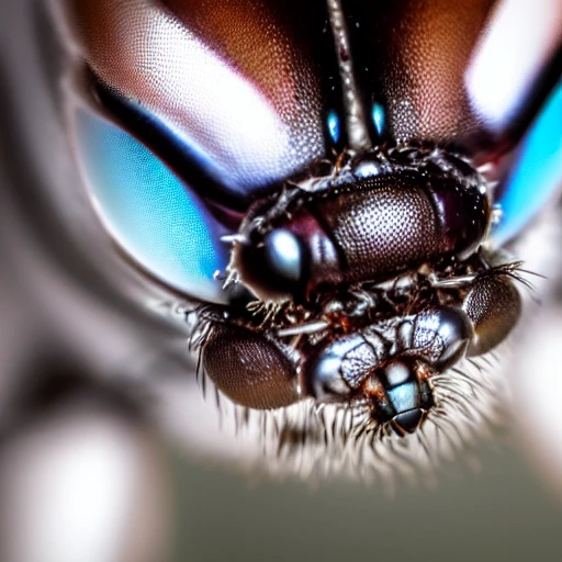 very close-up photo of a fly's head. max lens. ultra detailed. 4k. full color. rule of thirds. no text. no logo.