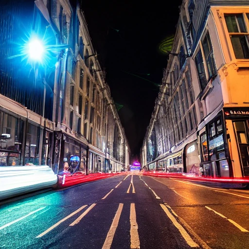 A photo of an alien invasion in the streets of london at night. Hyper detailed, 4k resolution, ultrasharp

