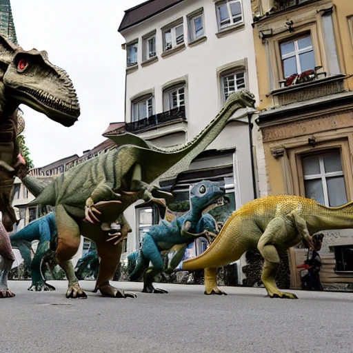 A PHOTO of dinosaurs running through the streets of koblenz 