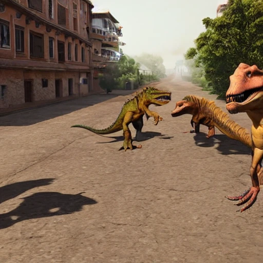 A PHOTO of dinosaurs running through the streets of singhofen
