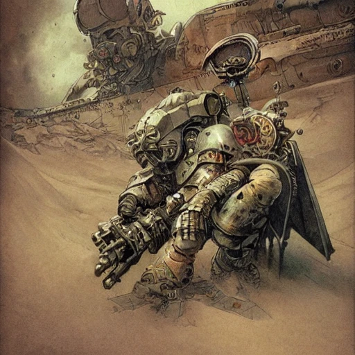 design only warhammer 40.000 retro future art gothic designs borders lines decorations space machine dune sand. muted colors. by jean - baptiste monge, no text, no logo