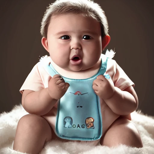 ultra realistic photography portrait of a combination of [[[Yeti]]] as a cute chubby baby, chubby cheeks, wearing  baggy bib and diapers,  professional, 8k looking into camera, Digital Art, Concept Art, Close-up, HD, Beautiful Lighting, Sad, Octane Render
