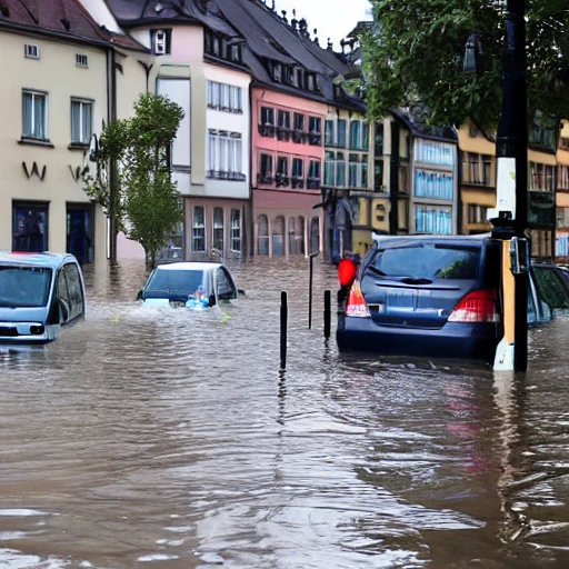 Streets of wiesbaden flooded 2 meter with water
