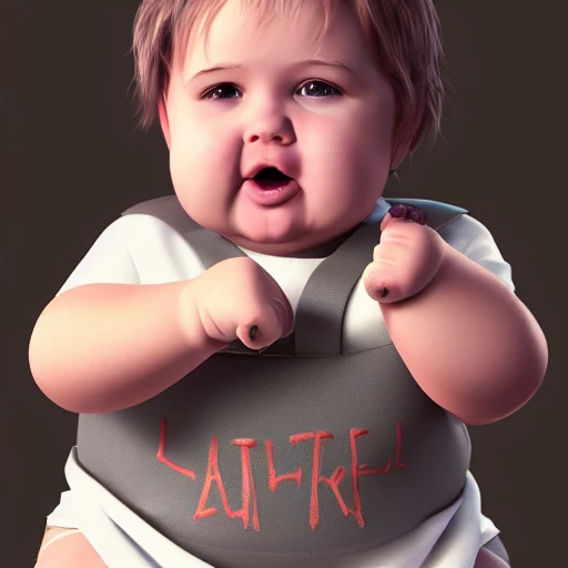 ultra realistic photography portrait of a combination of [[[Lucifer]]] as a cute chubby baby, chubby cheeks, wearing  baggy bib and diapers,  professional, 8k looking into camera, Digital Art, Concept Art, Close-up, HD, Beautiful Lighting, Sad, Octane Render
