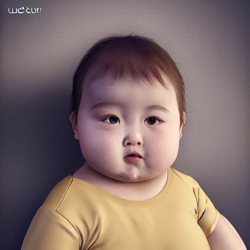 ultra realistic photography portrait of a combination of [[[Lucy Lu]]] as a cute chubby baby, chubby cheeks, wearing  baggy bib and diapers,  professional, 8k looking into camera, Digital Art, Concept Art, Close-up, HD, Beautiful Lighting, Sad, Octane Render
