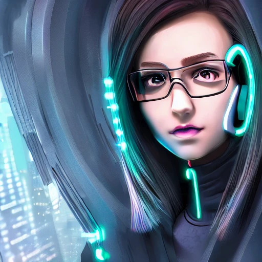 Detailed digital portrait, Pixar animation, character design, cute cyberpunk hacker, key visual, hdr