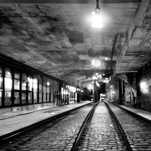 black and white, photo, old montreal 1960's, city street, old industrial building, subway station, hyper detailed, 8k resolution, cinamatic lighting