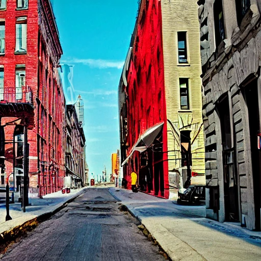 old kodak color photo, old montreal 1960's, city street, old industrial building, hyper detailed, 8k resolution, cinamatic lighting