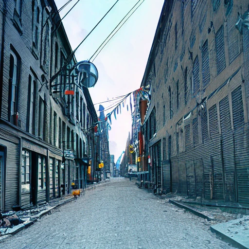 color photo, old montreal 1960's, city street, old industrial building, hyper detailed, 8k resolution, cinamatic lighting