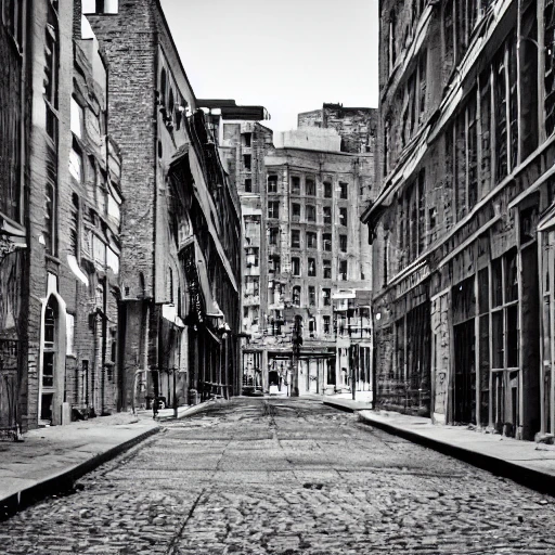 hyper realistic photo, old montreal 1960's, city street, old industrial building, hyper detailed, 8k resolution, cinamatic lighting