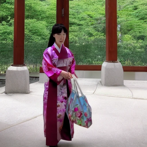 a beautiful korean lady steps nto a portal to another dmenson , detailed facial features