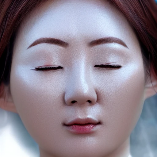a beautiful korean lady steps into a portal to another dimension , detailed facial features
