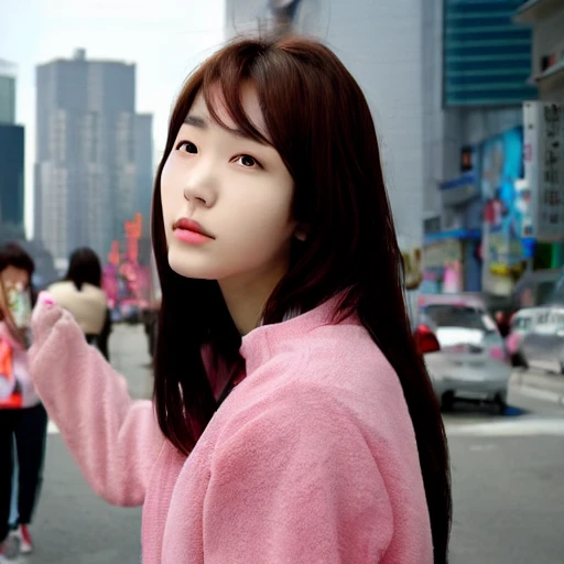 a beautiful korean girl in seoul steps into a portal to mars , detailed facial features