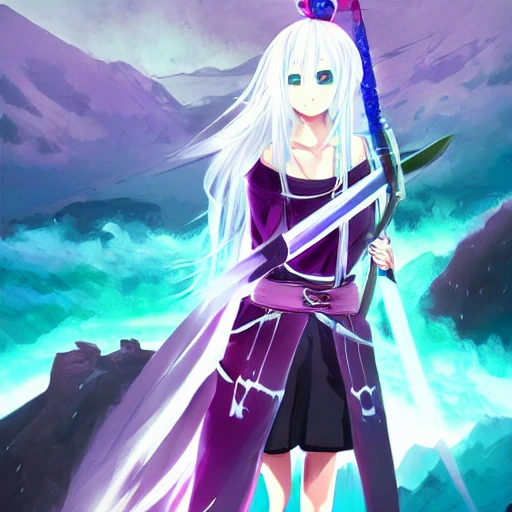 anime girl with white hair and sword