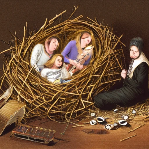 music therapists in a nest disturbed, 3D