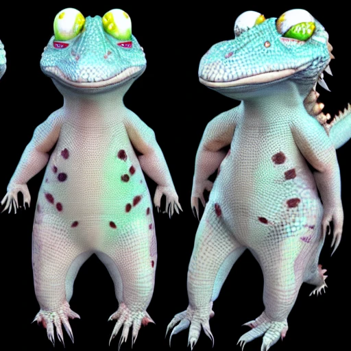 lizardfolk, baby, wearing a diaper detailed scales, anime, 3D