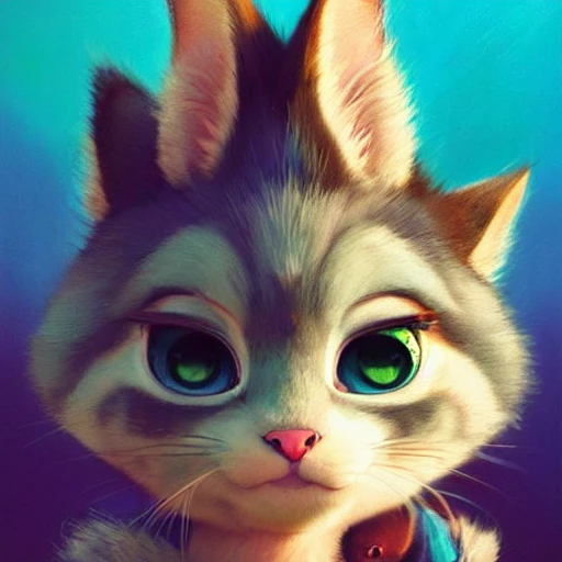 cute cat with feather, disney pixar chinchilla female character in the street , iconic film character, detailed fur, concept artwork, 3 d render official art, promotional art, by ilya kuvshinov katsuhiro, villeneuve, jeremy lipkin and michael garmash and rob rey, zootopia